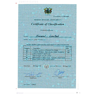 Certificate of Classification