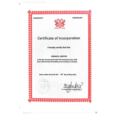 Certificate of Incorporation